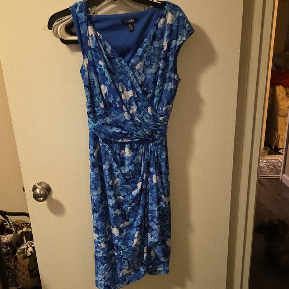 Chaps Blue Ruched Wrap Midi Dress - Picture 1 of 1